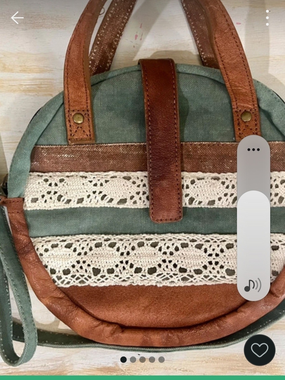 Mona B Round Crochet-Trim Crossbody Bag in Sage Green and Brown